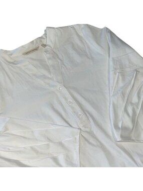 Soft Surroundings White Pleated V Neck Pullover Blouse Tunic Top Size Large